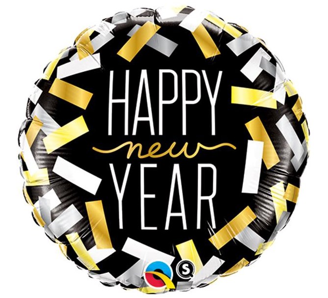 Ballong " Nyår Happy New Year" Konfetti