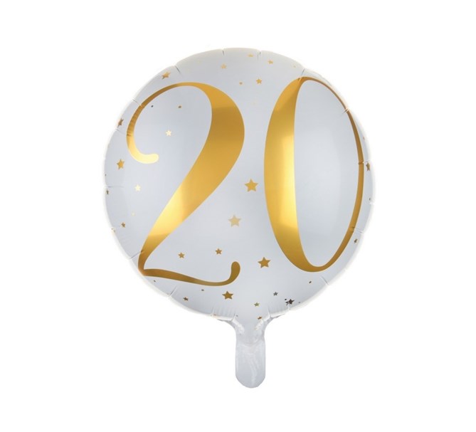 Folieballong 20 år guld/vit
