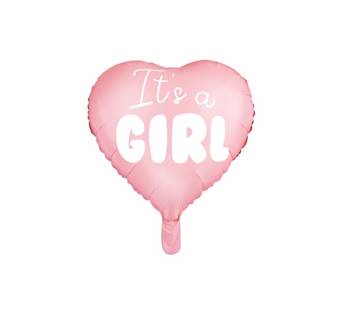 Folieballong hjärta "It´s a Girl" rosa, 45 cm.