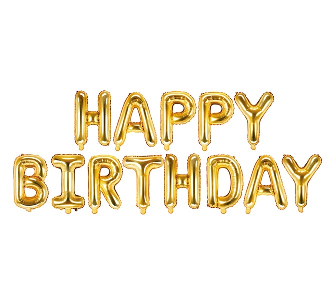Girlang av ballonger guld "Happy Birthday"