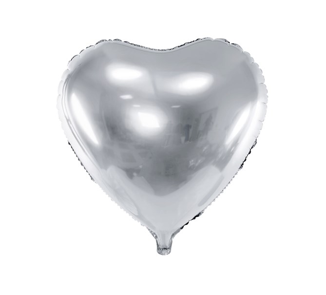 Folieballong hjärta Silver, 45 cm.