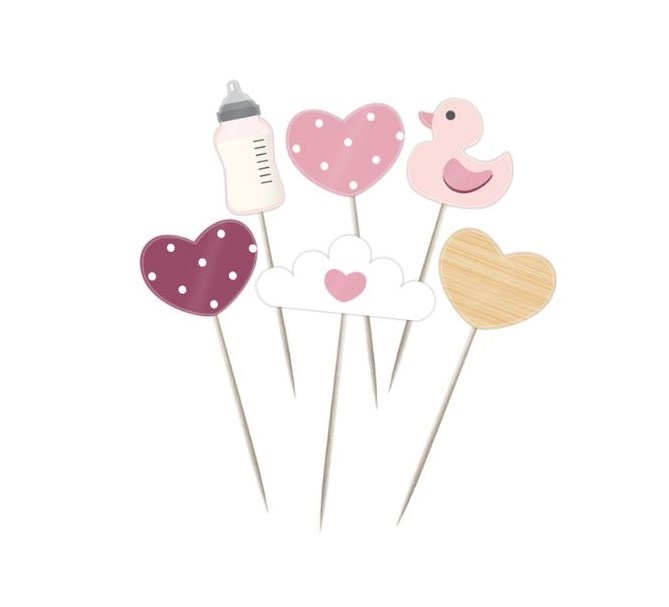 Cupcake toppers rosa baby, 6st