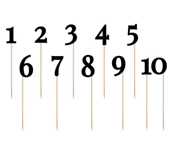 Bordsnummer/tårtdekoration siffror i svart 1-10