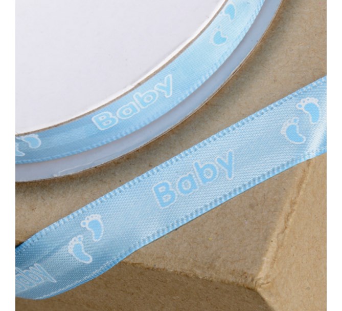 Satinband babyfötter blå 6 mm. metervara