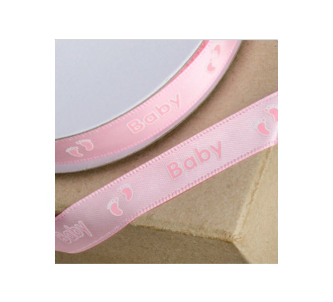 Satinband babyfötter rosa 12 mm. metervara