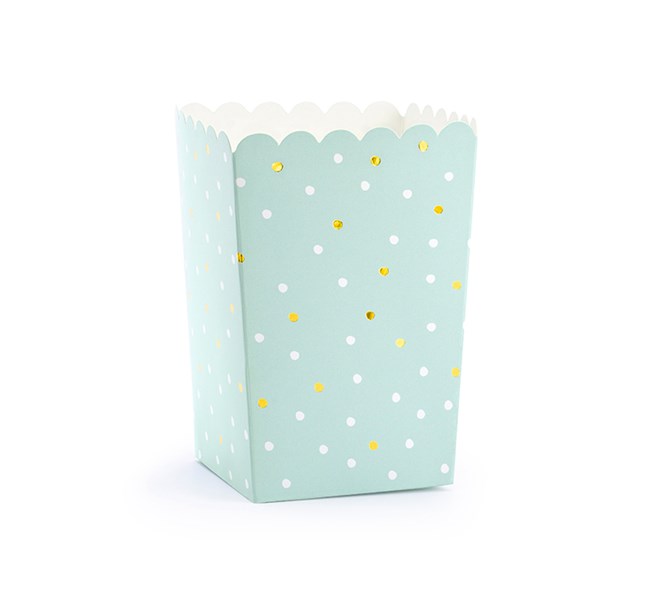 Popcornboxar mintgrön/guld prickig, 6-pack