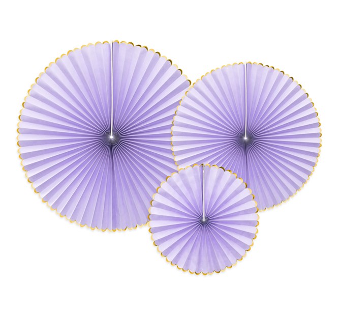 Dekorationsrosetter lila/guld, 3-pack