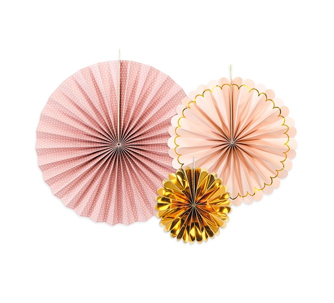 Dekorationsrosetter rosa/guld, 3-pack