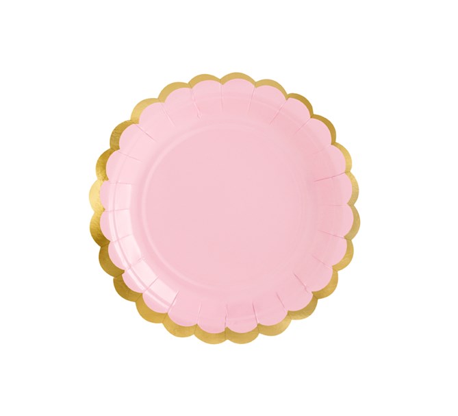 Pappersassietter rosa med guldkant 18 cm. 6-pack