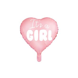 Folieballong hjärta "It´s a Girl" rosa, 45 cm.
