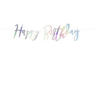 Girlang "Happy Birthday" Silver Holografisk