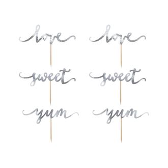 Cupcake toppers "Love" Silver, 6-pack