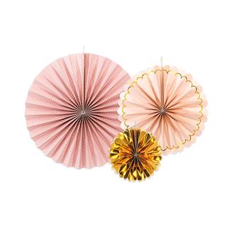 Dekorationsrosetter rosa/guld, 3-pack