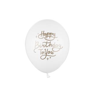 Ballonger Födelsedag vit/guld 30 cm, 5-pack