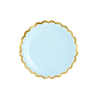 Pappersassietter ljusblå med guldkant 18 cm, 6-pack