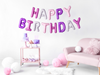 Ballonggirlang "Happy birthday" Rosa/lila/silver