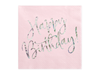 Servetter "Happy Birthday" rosa/holografisk silver, 20-pack