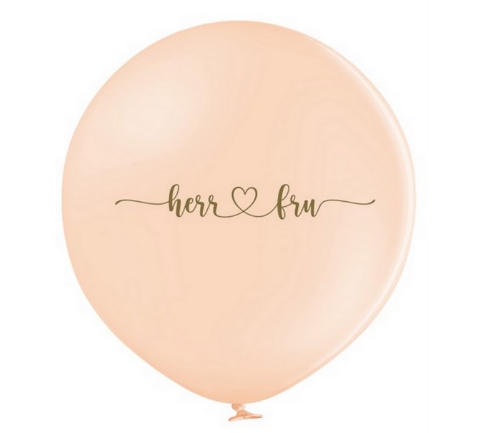 Jätteballong Persika med guldtext "Herr ♥ Fru", 1 m