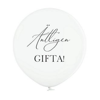 Jätteballong Vit med svart text "Äntligen Gifta!", 60 cm