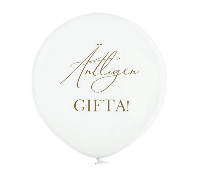 Jätteballong Vit med guldtext "Äntligen Gifta!", 60 cm