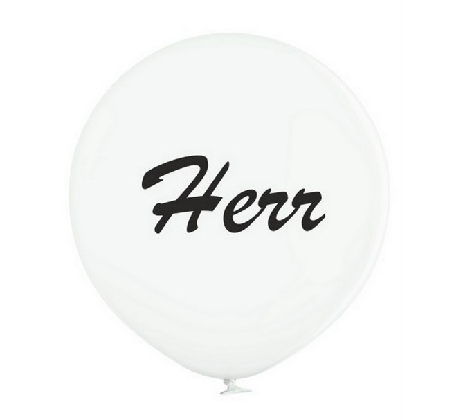 Jätteballong Vit med svart text "Herr", 60 cm