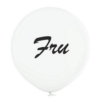 Jätteballong Vit med svart text "Fru", 60 cm