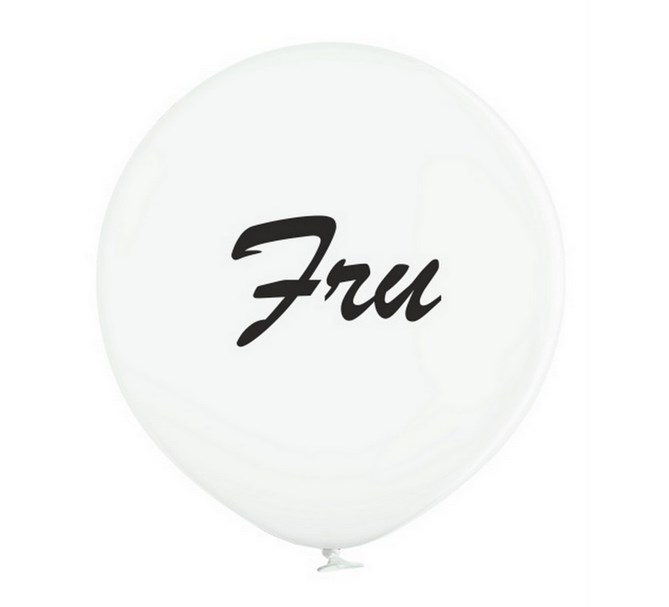 Jätteballong Vit med svart text "Fru", 60 cm