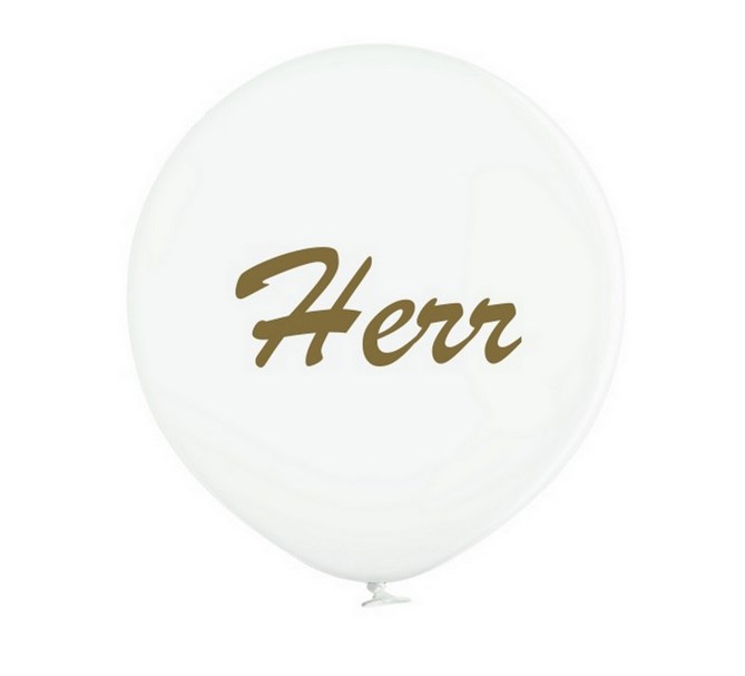 Jätteballong Vit med guldtext "Herr", 60 cm