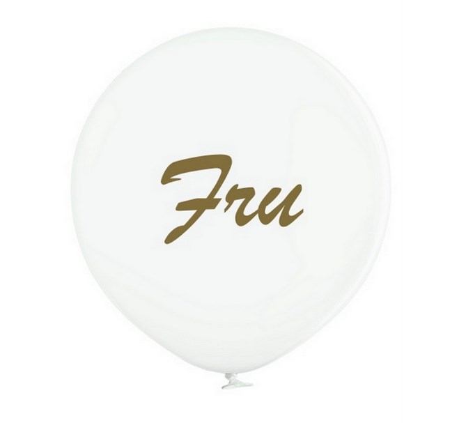 Jätteballong Vit med guldtext "Fru", 60 cm