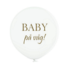Jätteballong Vit med guldtext "BABY på väg", 60 cm
