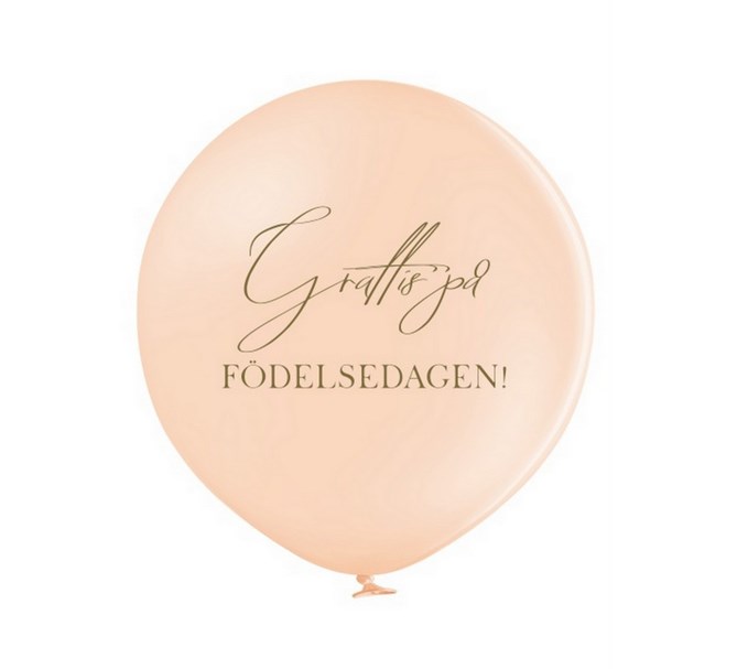 Jätteballong "Grattis på Födelsedagen" Persika/guld, 60 cm