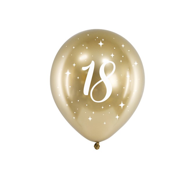 Födelsedagsballonger 18 år guld, 6-pack