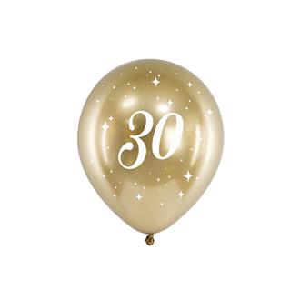 Födelsedagsballonger 30 år guld, 6-pack