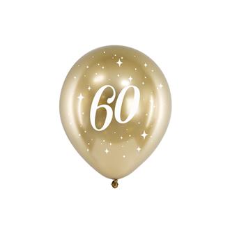 Födelsedagsballonger 60 år guld, 6-pack