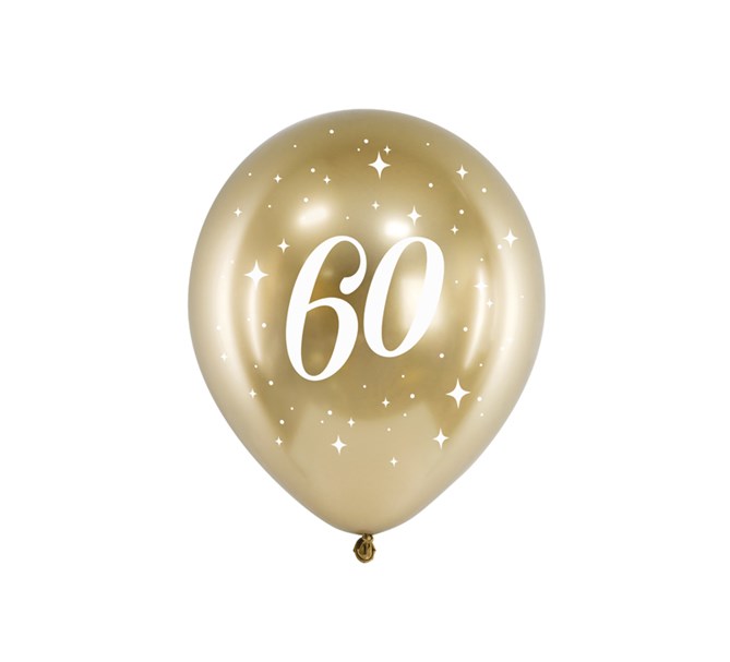 Födelsedagsballonger 60 år guld, 6-pack