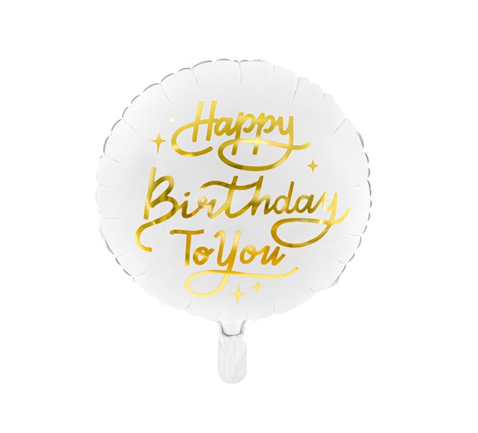 Folieballong "Happy Birthday To You" vit/guld
