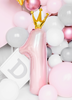 Folieballong 1 år med krona, rosa/guld