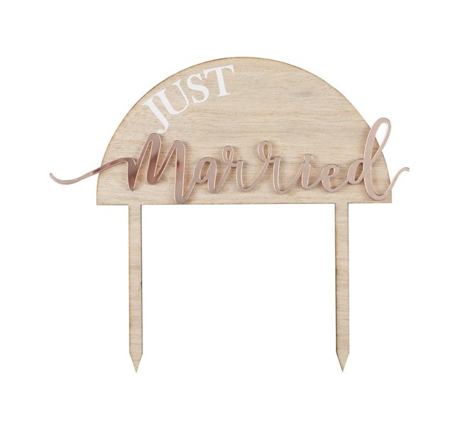 Tårtdekoration "Just Married" akryl/trä/rosé