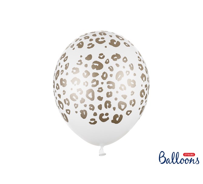 Ballonger Leopardmönster vit/guld 30 cm, 5-pack