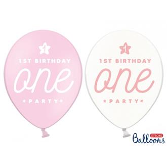 Ballonger 1 år "1st Birthday One!" Rosa, 6-pack