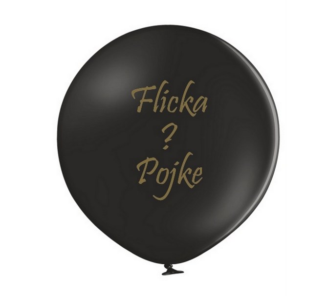 Jätteballong svart med guldtext "Flicka ? Pojke" inkl. konfetti