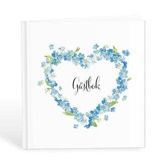 Gästbok med hjärta av blå blommor