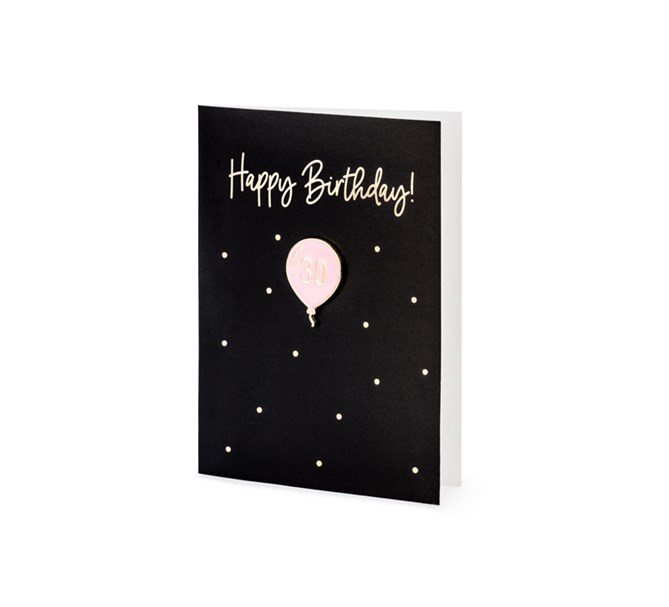 Kort "Happy Birthday 30!" med ballong-pin