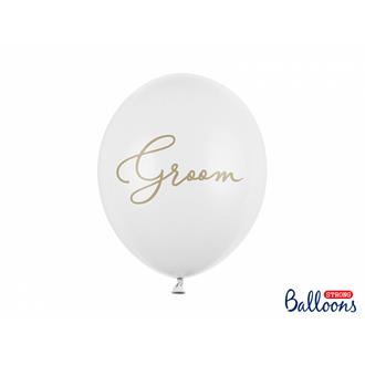 Ballonger Bröllop/Svensexa "Groom" vit/guld, 5 -pack