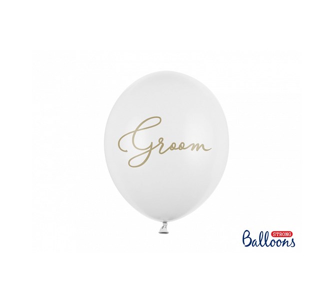 Ballonger Bröllop "Groom" vit/guld, 5 -pack