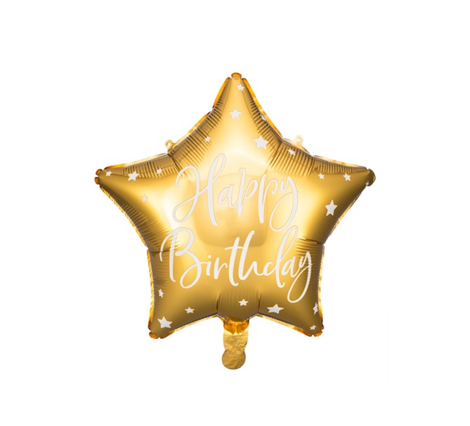 Folieballong Stjärna Guld Födelsedag, 40 cm