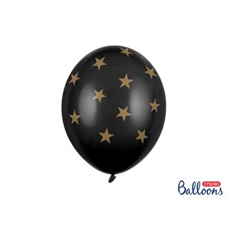 Ballong Svarta med guldstjärnor, 6-pack