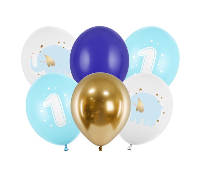 Ballonger "1 år" blå/guld, 6-pack