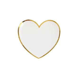 Tallrik hjärtformad vit-guld, 10-pack