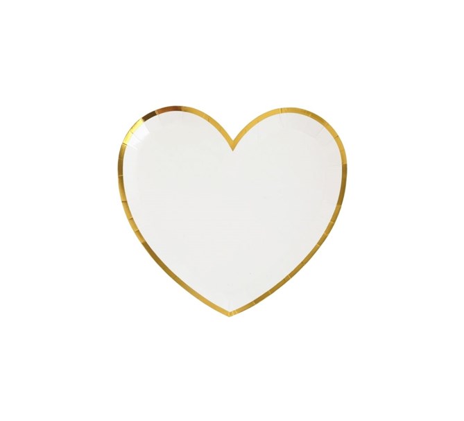 Tallrik hjärtformad vit-guld, 10-pack